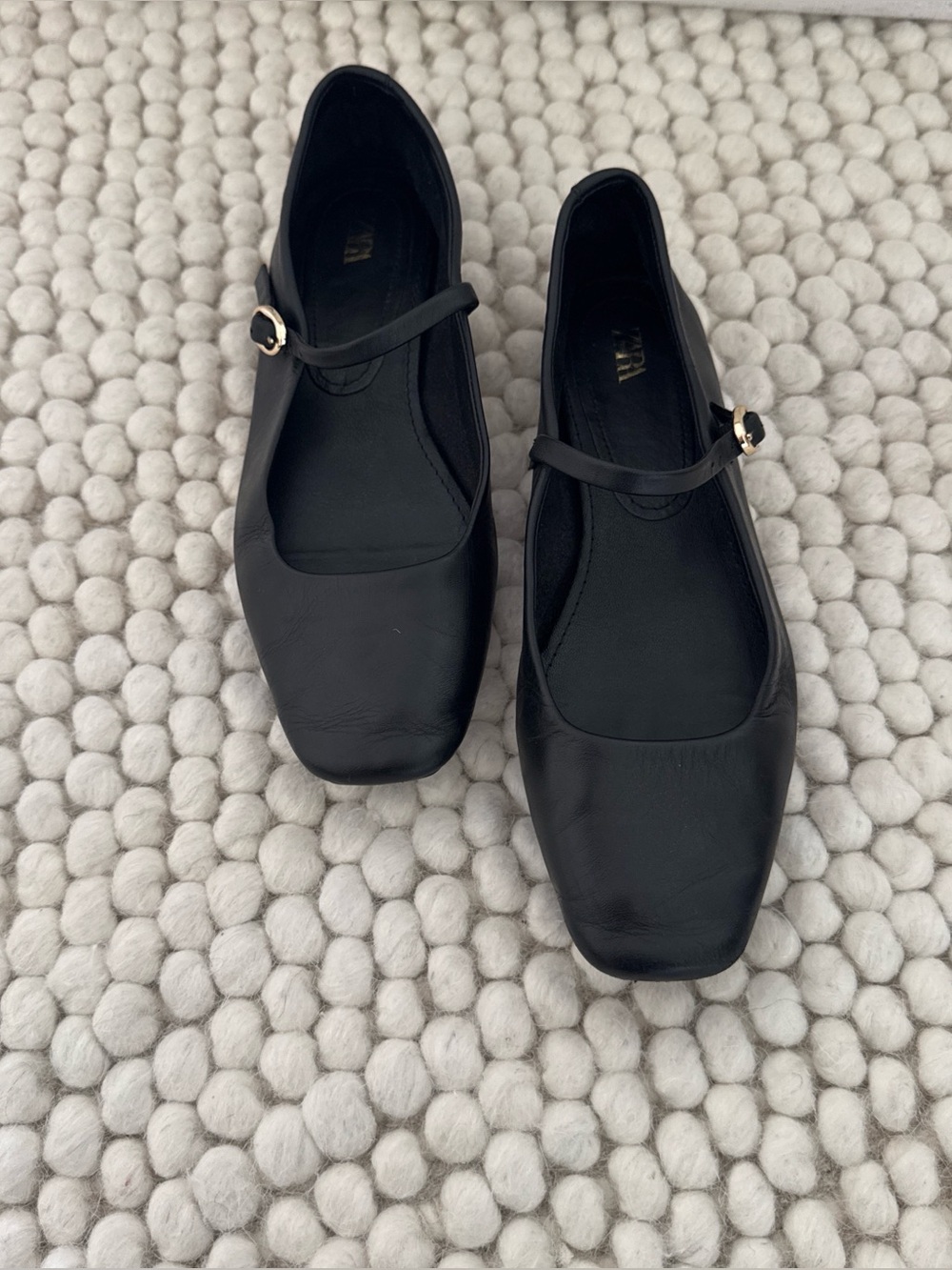 Zara Black Leather Mary Jane Ballet Flats Size 6.5(37) - Picture 4 of 6